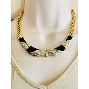 Maresco Signed necklace‎ VTG Regal Statement Collar Baguettes Rhinestone Gold